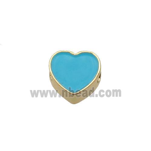 copper Heart beads with teal enamel, gold plated