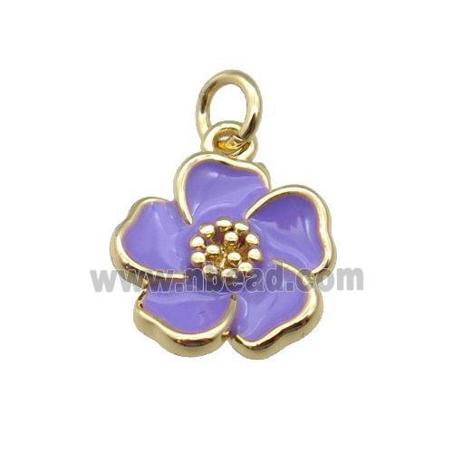 copper Flower pendant with lavender enamel, gold plated