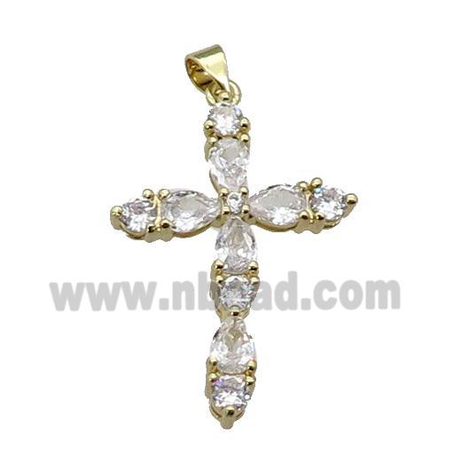 copper Cross pendant paved zircon, gold plated