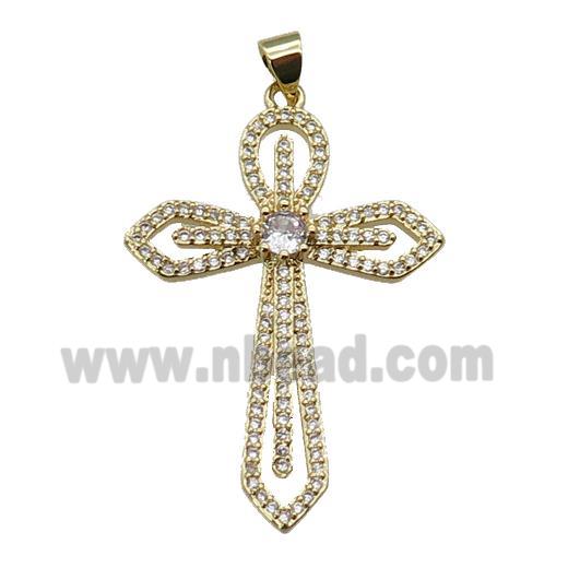 copper Cross pendant paved zircon, gold plated