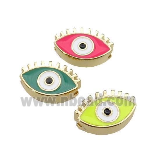 copper Evil Eye beads with enamel, gold plated, mixed