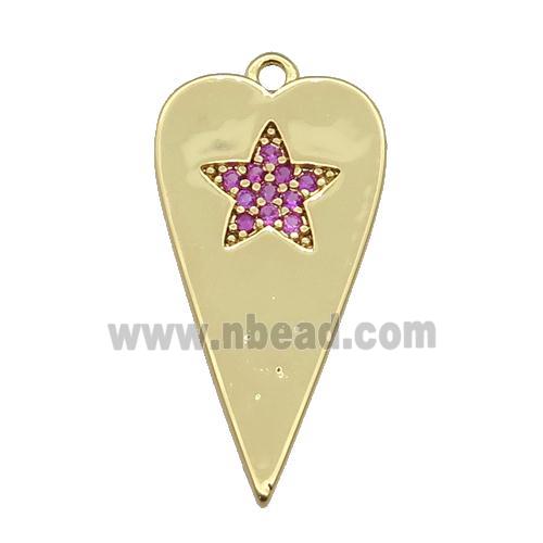 copper heart pendant paved hotpink zircon, gold plated