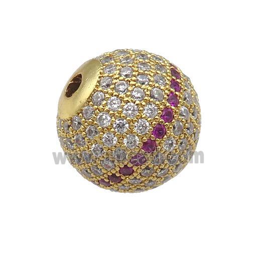 round Copper Beads Paved Zircon, gold plated