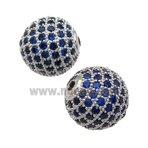 round Copper Beads Paved blue Zircon, platinum plated