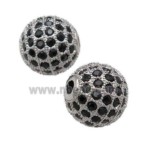 round Copper Beads Paved black Zircon, platinum plated