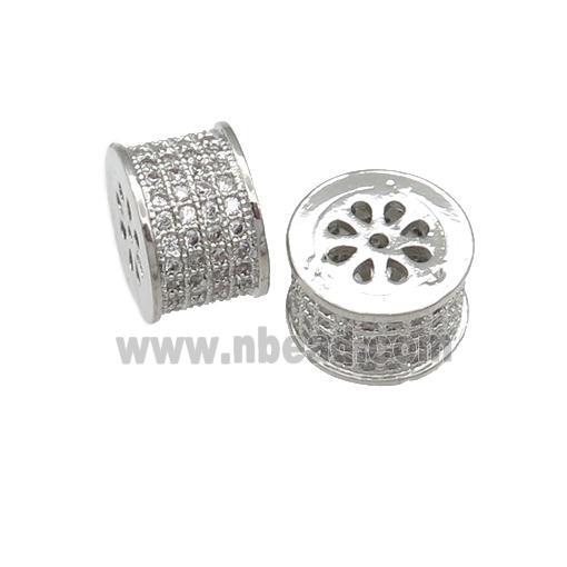 copper tube beads paved zircon, platinum plated