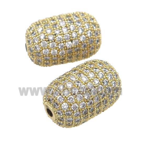 copper barrel Beads pave zircon, gold plated