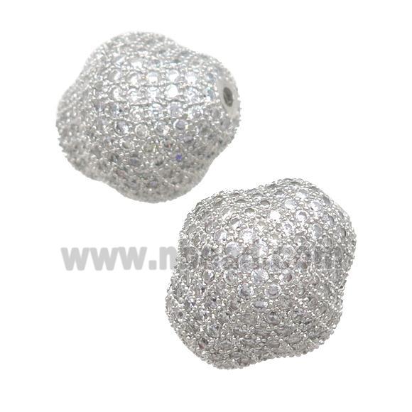 copper bicone Beads pave zircon, platinum plated