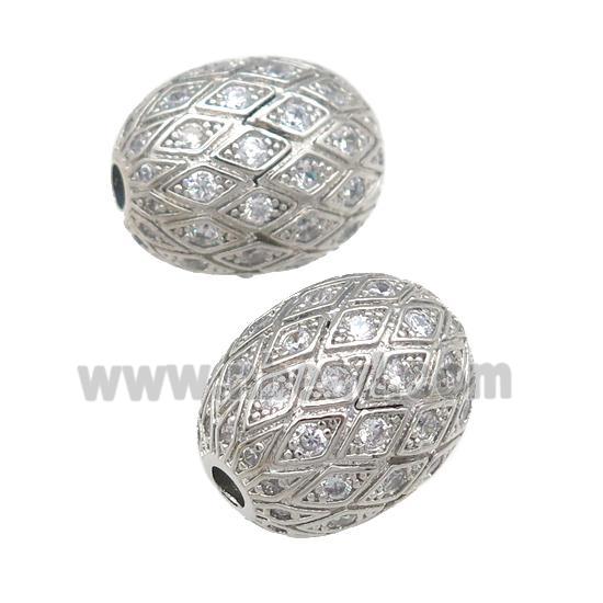 copper barrel Beads paved zircon, platinum plated