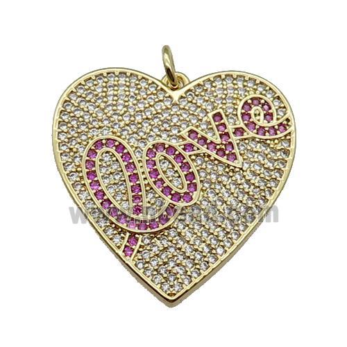 copper Heart pendant pave zircon, LOVE, gold plated