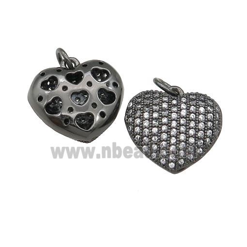 copper heart pendant pave zircon, black plated