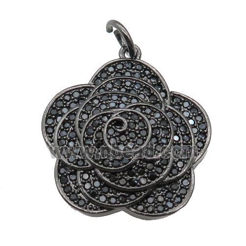 copper Flower pendant pave zircon, black plated