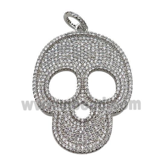 copper Skull charm pendant pave zircon, platinum plated