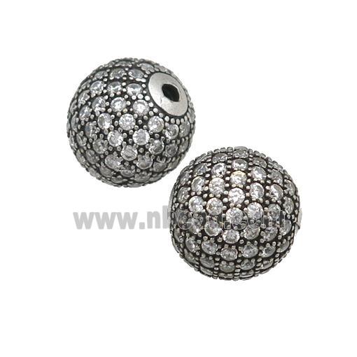 Copper Beads Pave Zircon Round Antique Silver