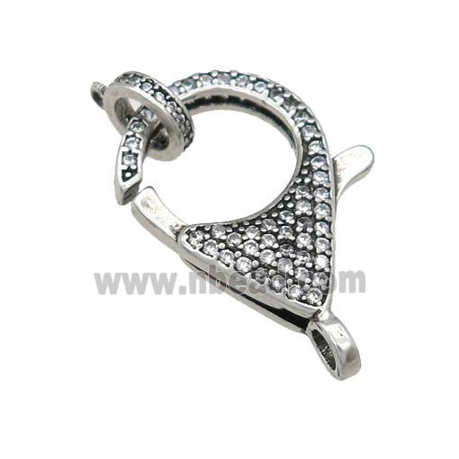 copper Lobster Clasp pave zircon, antique silver