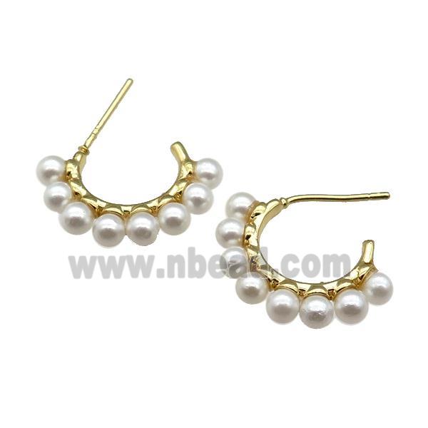 copper Stud Earring with pearlized glass, gold plated