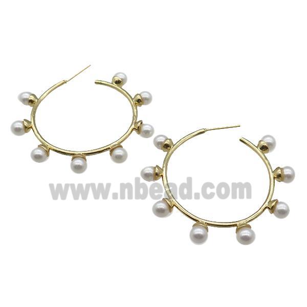 copper Stud Earring with pearlized glass, gold plated