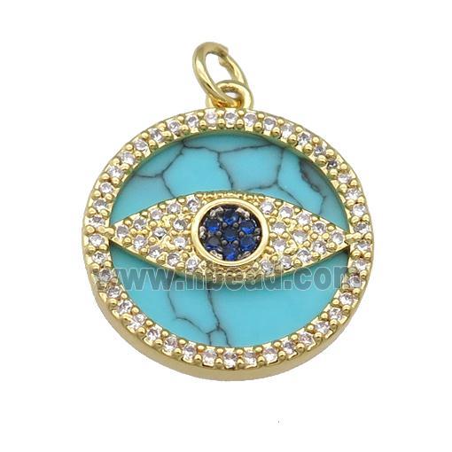 copper circle Eye pendant paved Turquoise, zircon, gold plated