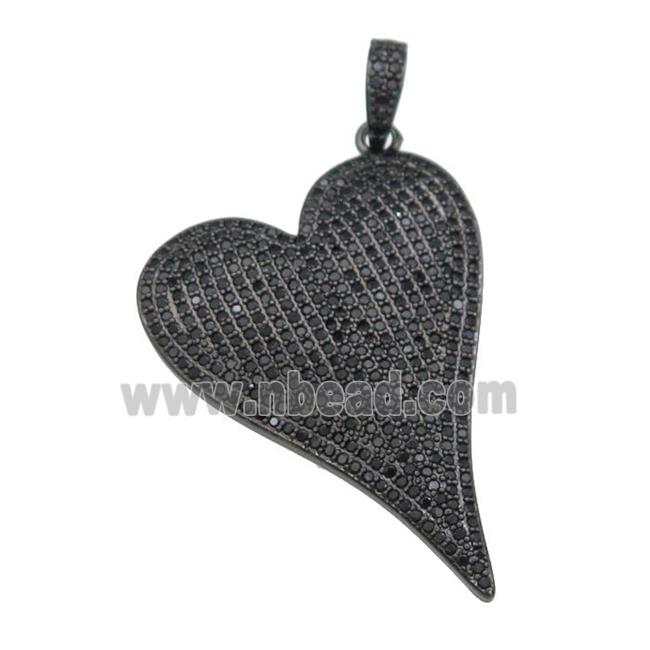 copper Heart pendant paved zircon, black plated