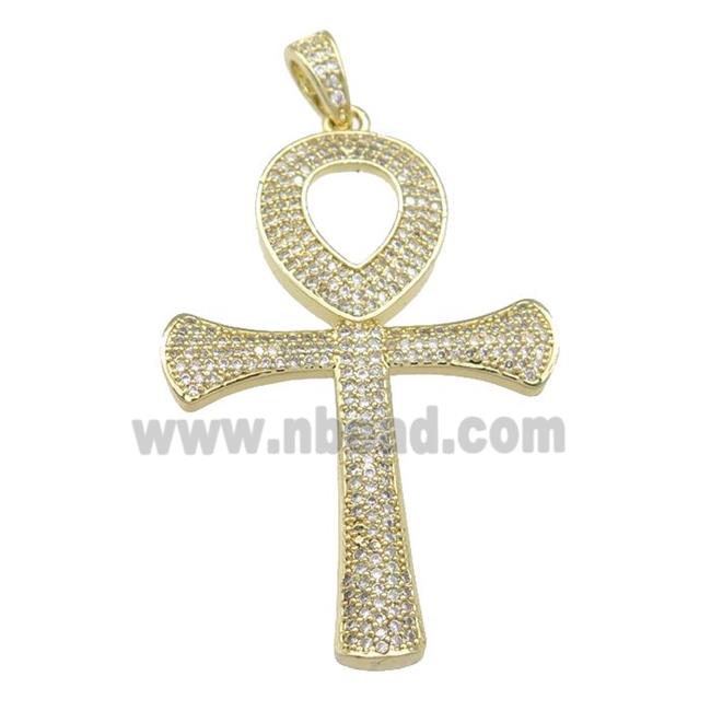 Copper Ankh Cross Pendant Pave Zircon Gold Plated