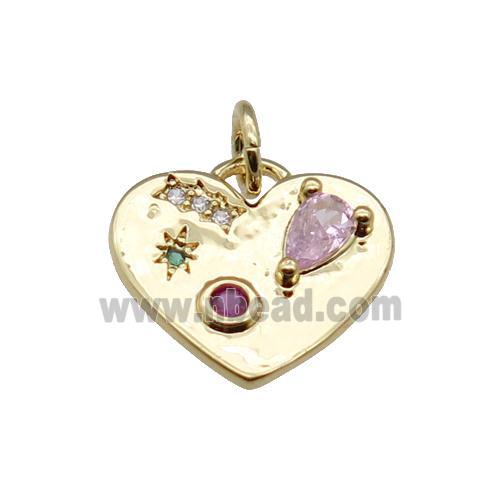 copper Heart pendant pave zircon, gold plated