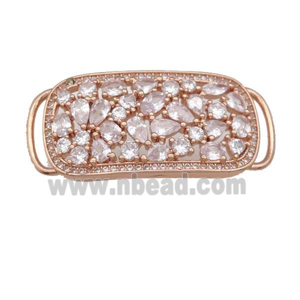 copper rectangle connector pave zircon, rose gold