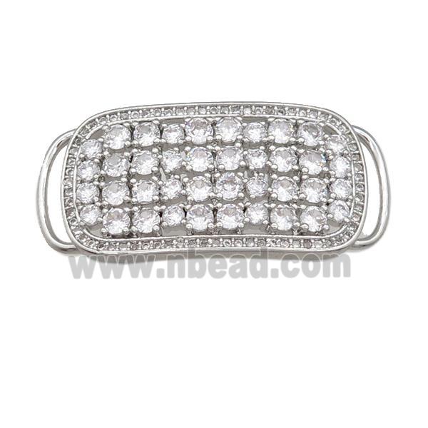 copper rectangle connector pave zircon, platinum plated