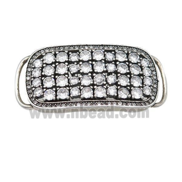 copper rectangle connector pave zircon, antique silver