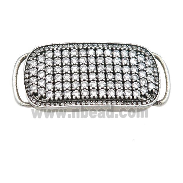 copper rectangle connector pave zircon, antique silver