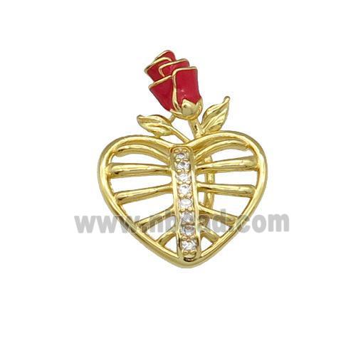 copper heart pendant pave zircon, gold plated