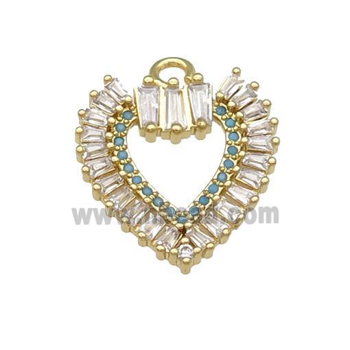 copper heart pendant pave zircon, gold plated