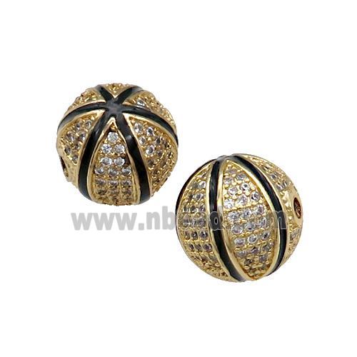 round copper Beads paved zircon, gold plated