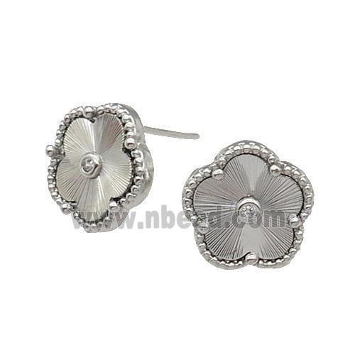 copper Flower Stud Earring, platinum plated