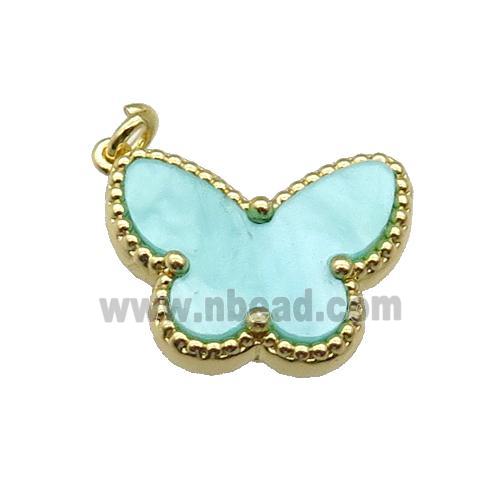 copper Butterfly pendant pave green shell, gold plated