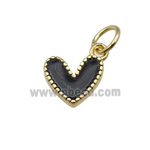 copper Heart pendant with black enamel, gold plated