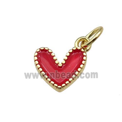 copper Heart pendant with red enamel, gold plated