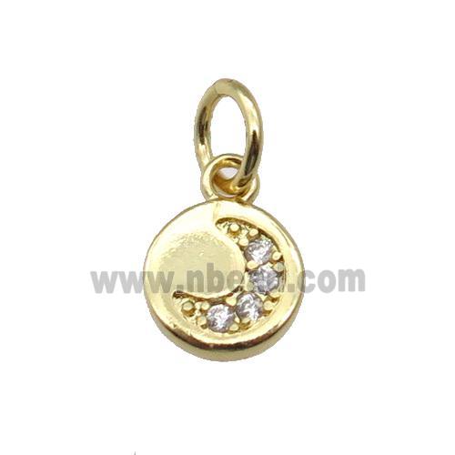 copper circle moon pendant paved zircon, gold plated