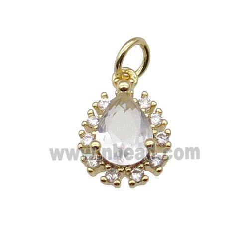 copper teardrop pendant pave zircon, gold plated