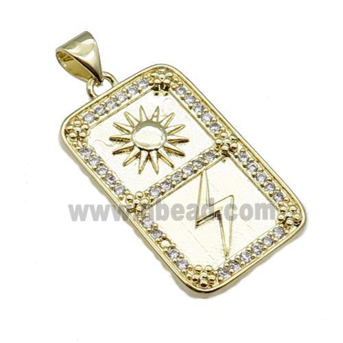 copper rectangle pendant pave zircon, sun thunder, gold plated