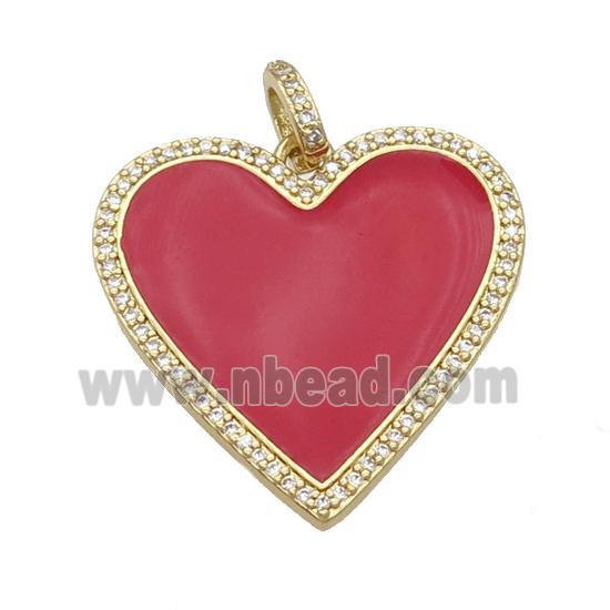 copper Heart pendant paved zircon with red enamel, gold plated