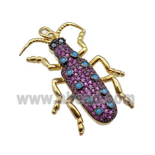 copper Ladybug pendant pave zircon, gold plated