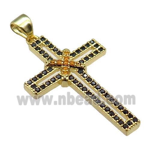 copper christian Cross pendant pave zircon, gold plated