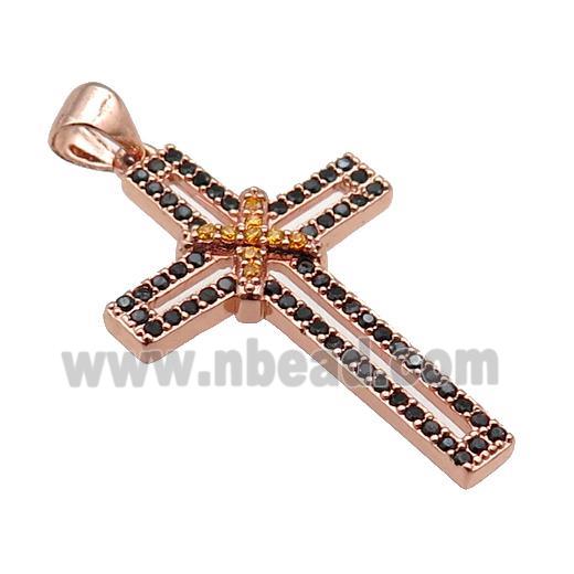 copper christian Cross pendant pave zircon, rose gold