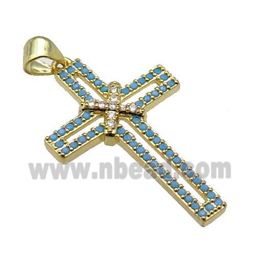 copper christian Cross pendant pave zircon, gold plated