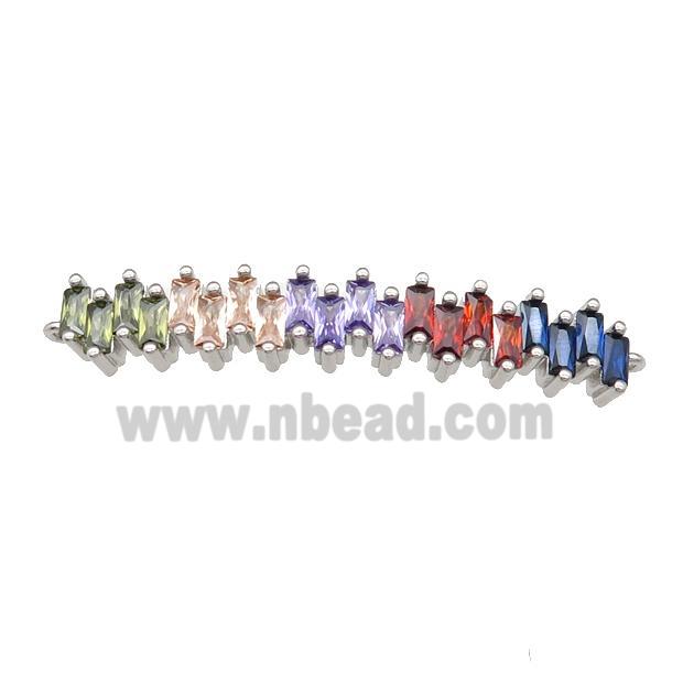 copper stick connector pave zircon, multicolor, platinum plated