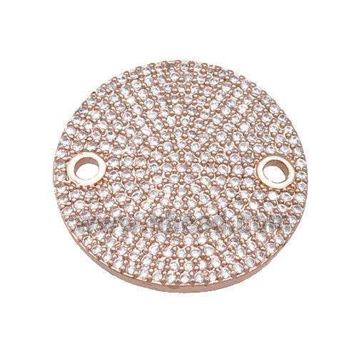 copper circle connector pave zircon, rose gold