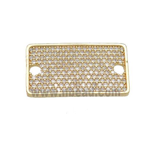 copper rectangle connector pave zircon, gold plated