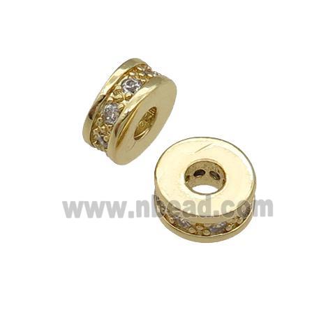 copper heishi beads pave zircon, gold plated