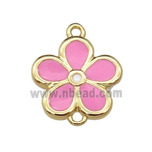 copper flower connector with pink enamel, gold plated