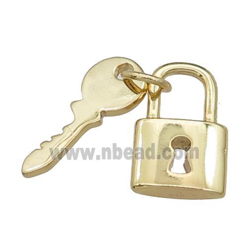 copper Lock-Key charm pendant, gold plated